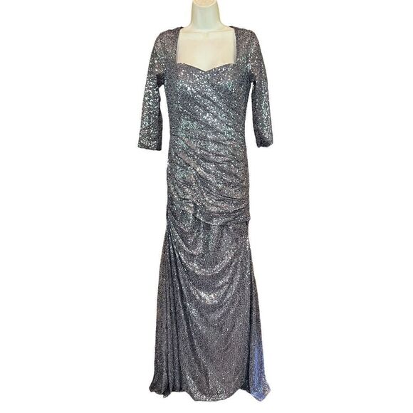 La Femme  28065 Sequined Shirred Trumpet Dress in Gunmetal NWT Size 4 - Picture 3 of 6